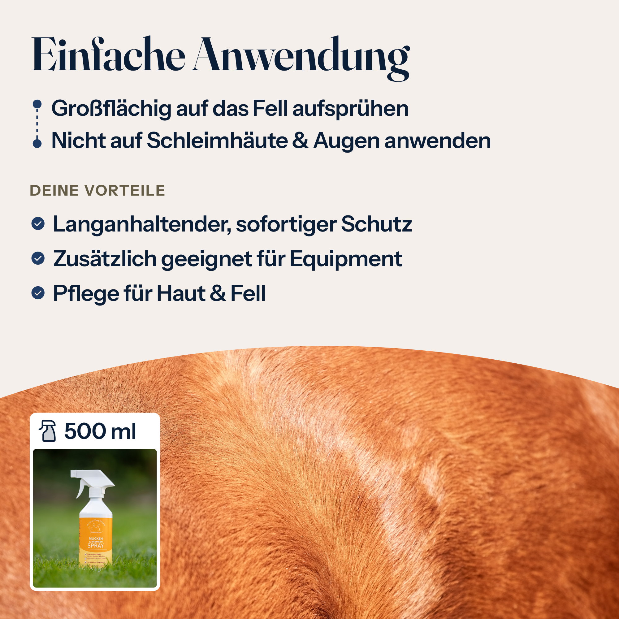 Fliegenspray für Pferde – natürlicher Schutz gegen Mücken, Bremsen & Zecken